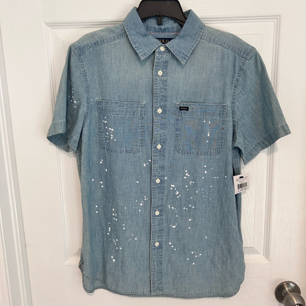 NWT Polo Ralph Lauren Light Blue Speckled Casual Shirt Size L (14/16)